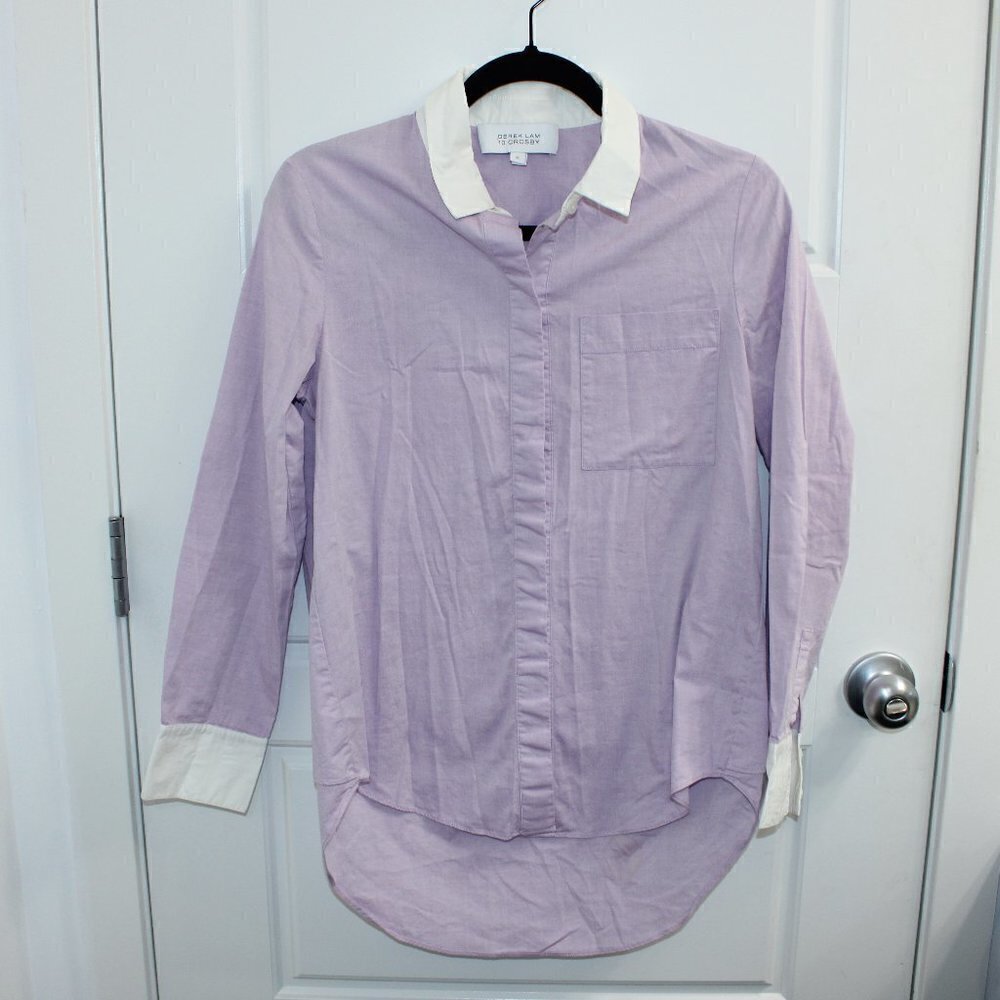 10 Crosby Derek Lam Lilac Button-Down Shirt with White Collar & Cuffs